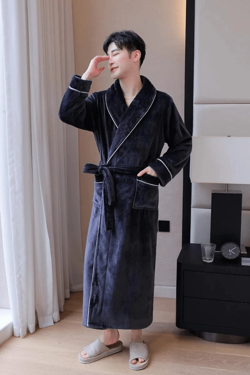 Men's Black Cotton Bathrobe