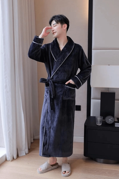 Men's Black Cotton Bathrobe
