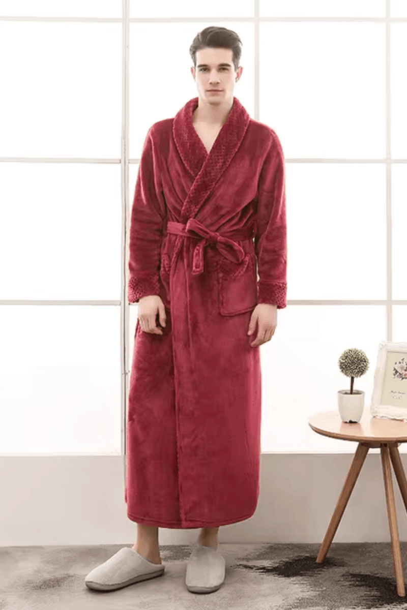 Men's Red Fleece Bathrobe