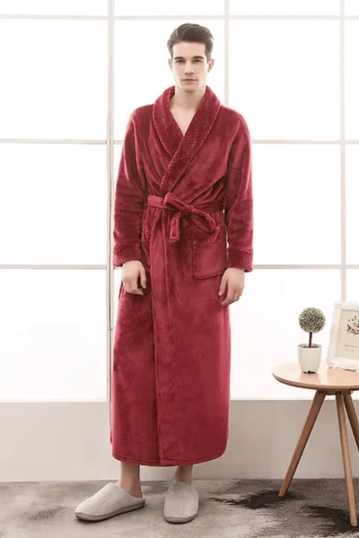 Men's Red Fleece Bathrobe