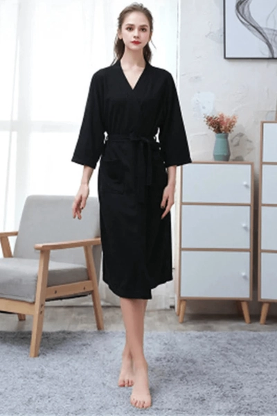 Black Cotton Bathrobe